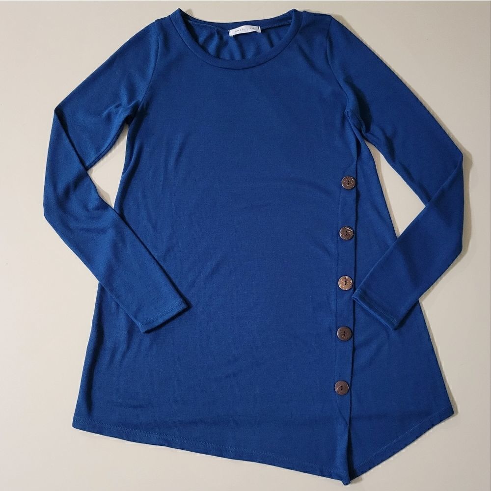 Reb & J. 220 Women's Teal Asymmetrical Hem Long Sleeve Tunic Top